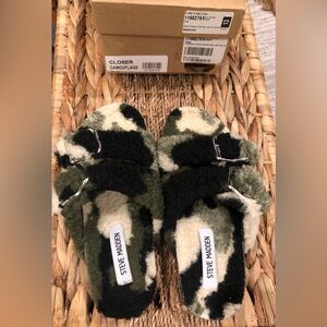 Steve Madden Camo Teddy Slip Ons NWOT